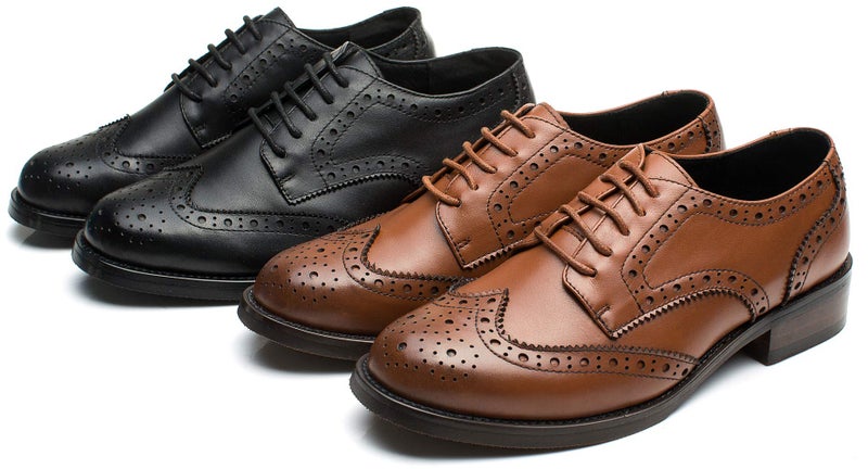 U-lite Women's Perforated Lace-up Wingtip Leather Flat Oxfords Vintage Oxford Shoes Brogues Black 6.5 - Image 3